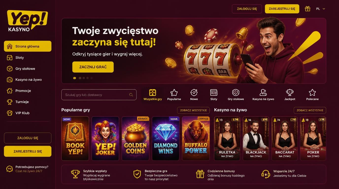 Obrazek pokazujący bogatą bibliotekę gier w yep casino.