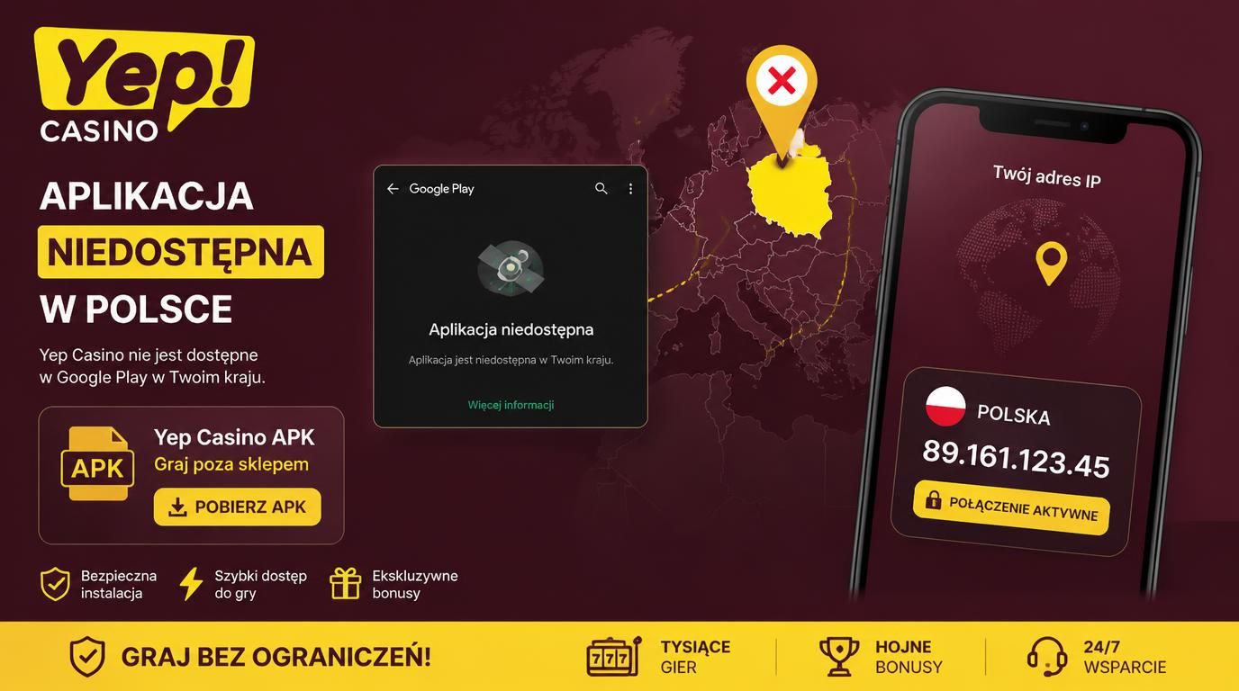 Ekran Google Play z komunikatem, że aplikacja nie jest dostępna w Polsce.
